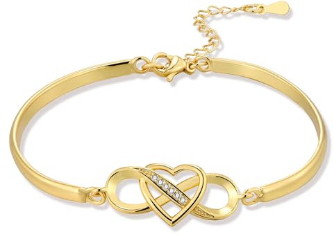 ASH'S CHOICE Gold Bracelets for Women Ladies, 14K Gold Plated Bangle Cuff Adjustable Bracelet Infinity Love Heart Bracelets GoldBracelet with Zirconia Friendship Bracelet Valentine's Mothers Day