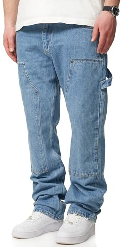 behype. Herren Jeans Straight-Fit Carpenter Jeanshose 100% Baumwolle Denim Hose Used Look Men's DC_JN-247-Light Blue-W34