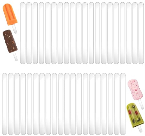 TIESOME 40 varillas acrílicas reutilizables de 11,5 cm, Fruchtzwerge, palitos de helado reutilizables, varillas de helado acrílicas transparentes, moldes para tartas de helado para manualidades DIY y