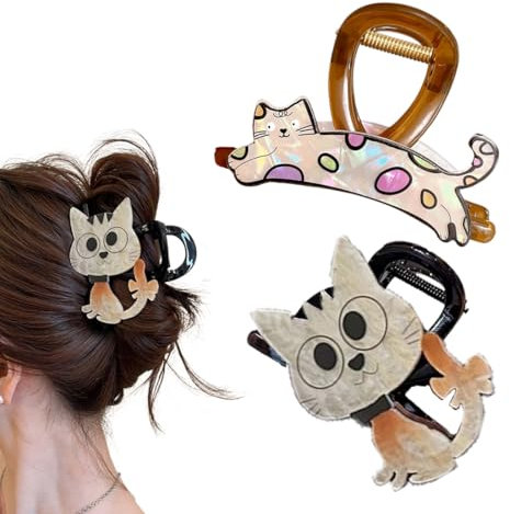 CATOR Lot de 2 Grandes Pinces à Cheveux, Chatons Pinces à Cheveux Antidérapantes Pinces Cheveux Femme, Pinces à Cheveux Griffe pour Cheveux épais, Accessoires de Coiffure pour Femmes Filles