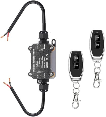 Meskliu 12V Wasserdicht Fernbedienung Schalter,DC12V/24V/48V 20A Wasserdichter Relais, Funkschalter mit 50m Long Range für Nassbereich Außenbereich,Licht,pumpe