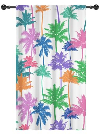 YONGFOTO 107x160cm Pflanzen Lichtfilterung Vorhänge für Kinderzimmer Bunt Hawaii Palme Raumverdunkelung Stangentasche Fensterbehandlungen für Kindergarten, 1 Panel