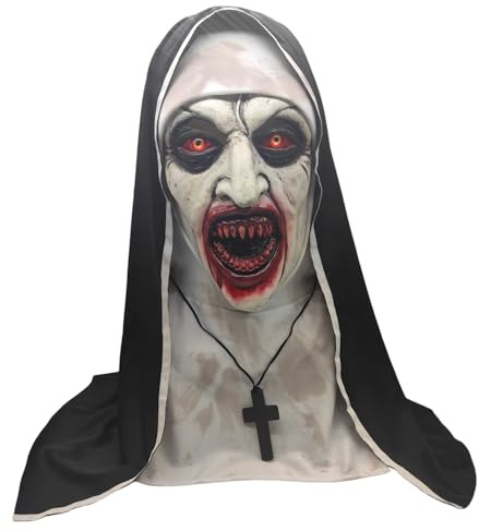 JadeLink Mascara de la monja terror, Máscara De Halloween, Máscara de Terror Látex Terror Cabeza Completa de monja para Adultos Cosplay Halloween Disfraz Fiesta
