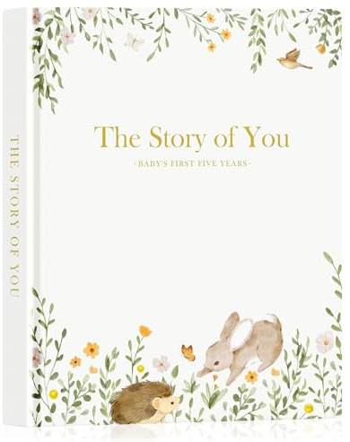 Lanpn Babybuch - The Story of You, Mein Erstes 5 Jahr Babyalbum für Mädchen Junge, Leder Hardcover Baby Tagebuch für Neue Eltern, 154 Seiten Baby Erinnerungsbuch Album Geschenk, Englisch