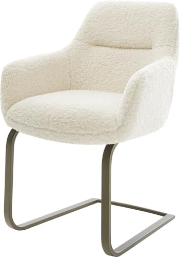 DELIFE Schwingstuhl Pejo-Flex Freischwinger flach Effektfinish Titan Teddystoff Beige Taschenfederkern