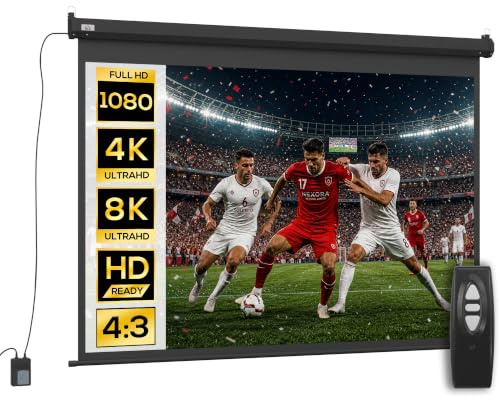 HOMCOM Beamer Leinwand 84 171 x 130cm 4:3 HD 4K mit Fernbedienung Schwarz | Elektrische Projektionsleinwand, mit Fernbedienung, Motor Leinwand, für Heimkino oder Präsentationen