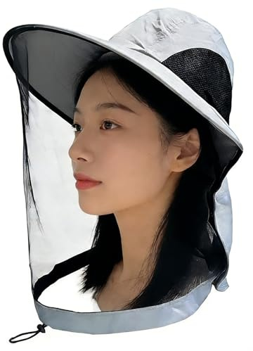 Aoximyouny® Mosquito Head Net Hat Gray for Men Women, UPF 50+ Sun Protection Hat with Veil face mesh net Cover, Breathable Outdoor Hat for Hiking Camping Fishing Beekeeping Jungle Trekking Gray