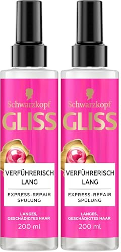 Gliss Express-Repair-Spülung Verführerisch Lang (200 ml), Haarspülung für verführerisch langes Haar, Pflegespülung mit Hitzeschutz für Schutz vor zukünftigen Haarschäden (Packung mit 2)