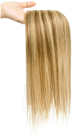 16 Zoll Echthaar-Topper for Damen, 3 x 4 Zoll atmungsaktive Schweizer Seidenbasis, Clip-in-Haarteile, 110 Dichte Fügt Haarvolumen hinzu(Medium Brown Mix Dark Blonde)