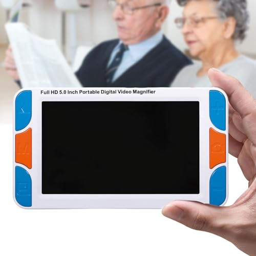 WACLMOTAKE Digitale Lupe, tragbare Digitale 5 Zoll videolupe für sehbehinderte, elektronische lesehilfe mit 3X-48X Zoom und klappbarem Griff, mit dual-kameras für fern- und nahansicht