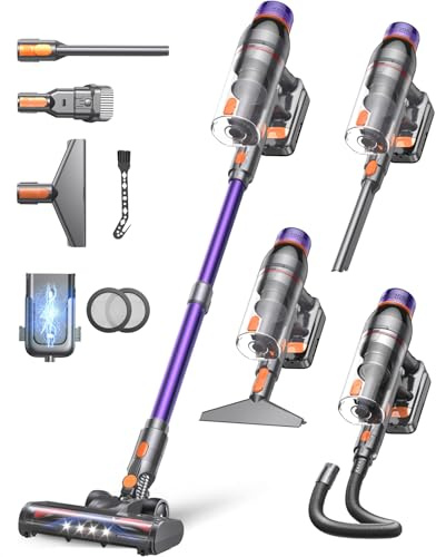 Trunera 550W 45KPa Cordless Vacuum Cleaner, 60Min Runtime Vacuum Cleaner with Auto Mode, Self-Standing Stick Vacuum with Wall Mount for Carpet, Hard Floor & Pet Hair – 0.75L Dust Cup (Purple)