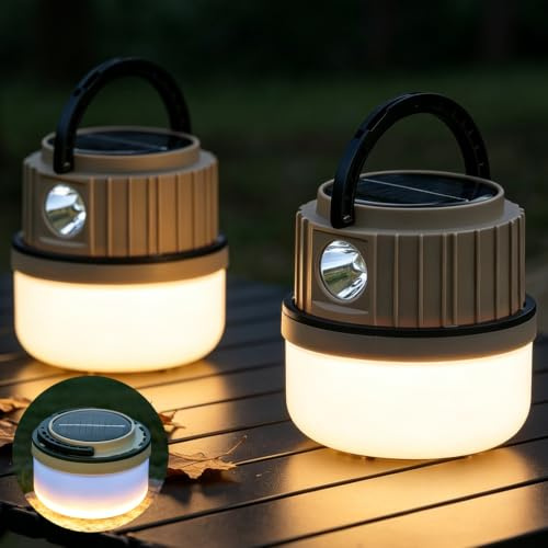 TOPRUNYI 2 Stück Campinglampe Solar Aufladbar,Campingleuchte Ausziehbar | Laden im Solar- und USB-Modus,2400mAH,Batterieanzeige,Wasserdichte ipx4,2-Farbe mit 7 Beleuchtungsmodi,für Wandern und Hof