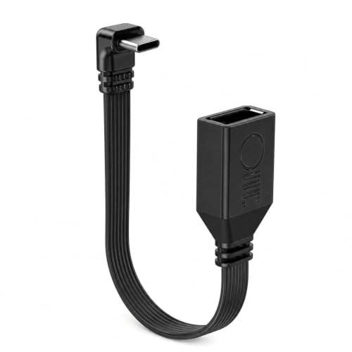 Flomiara USB C to USB A Female Adapter Cable, 10 cm USB 2.0 OTG Type C Male to USB Female Extension Lead, Up Down Angled Plug for USB Drive, Mouse, Keyboard, Laptop and Smartphone