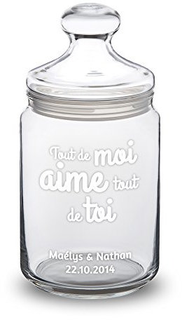 Casa Vivente - Verre de Stock bonbonnière - Bocaux en Verre avec Gravure Romantique - Tout de Moi Aime Tout de toi - Personnalisé avec [NOM] et [Date] - Cadeaux Saint Valentin - Cadeau romantiques