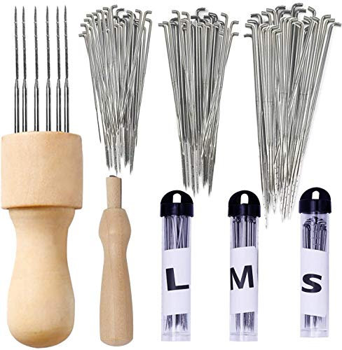 101 Stücke Filznadeln Set, 3 Größen Wolle Filzen Nadeln mit 3 Stücke Nadelflaschen, 4 Stücke Fingerspitze, Holzgriffe für Nadelfilz Märchenwolle Trockenfilzen