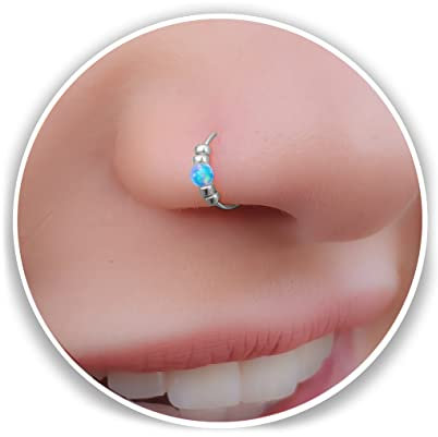 Opal piercing hoop-Ultra Thin 24G Sterling Silver Nose ring piercing ring - light blue tiny nose hoop opal - 7mm nose hoop