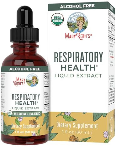 MaryRuth Organics, Respiratory Health Tropfen - Holunderbeere, Königskerzentropfen für Lunge, Kräutermischung, Nahrungsergänzungsmittel zur Immununterstützung,