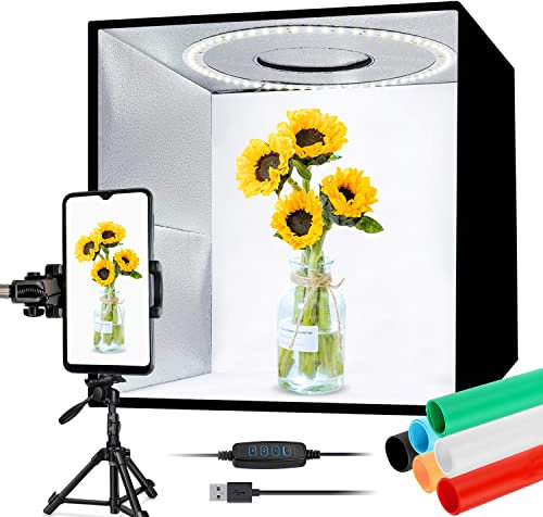 Light Box Photography 12/30cm, Tumax Portable Photo Light Box with Adjustable Brightness & 3 Colour Temperatures, Foldable Shooting Tent with 120pcs LED Lighting, 6 Colour Backgrounds for Watch, Food