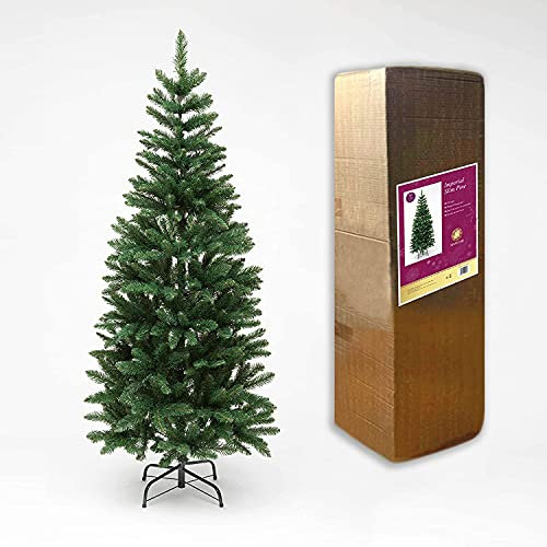 SHATCHI Árbol de Navidad Estrecho de Pino Verde de 2,1 m, 680 Puntas Puntiagudas, Soporte de Metal, Decoraciones para el hogar, Verde, 210 cm