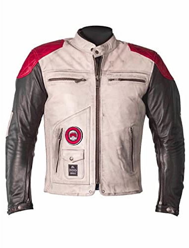 Helstons Tracker Motorrad Lederjacke, weiß/rot/schwarz, L
