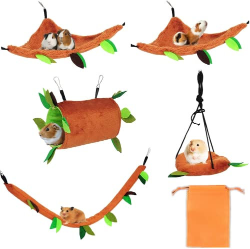 5 Stück Hamster Hängematte Kleintierbetten,Wald Thema Dschungel hängen,Nest Zubehör Frettchen Käfig Spielzeug Hängematte,Tunnel für Nagetiere Ratten Mäuse Chinchilla (braun)