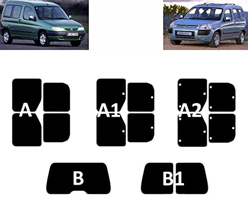 Láminas Solares para Tintar Las Lunas del Coche-Citroen Berlingo 5-Puertas 1997-2009 con 2-Puertas Correderas - Ventanas Traseras & Luna Trasera (05% Super Negro, A2-B1)
