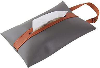 Spotact Taschentücher Box PU Leder Gesichtspapier Aufbewahrungstasche Organizer Halter Dekor Aufhängeleiste für Küche Restaurant Arbeitsplatten Schlafzimmer Kommoden Nachttische Schreibtische (Grau)