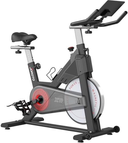 JOROTO Heimtrainer Fahrrad mit Magnetischem Widerstand, Ergometer Hometrainer mit RPM Monitor, Indoor Bike mit 4-Fach Verstellbarem Lenker, 11.8‘’ Tablet-Halterung, Fitnessbikes 150 KG Belastbar