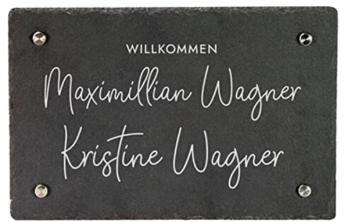 LAUBLUST Türschild personalisiert - Schiefer | 3 Größen - Schwarz | Hochzeitsgeschenke für Brautpaar | Terassendeko Outdoor | Namensschild Haustür - Willkommen Schild