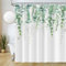 Rideau Douche Anti Moisissure, Uiiooazy Rideau Douche 180x180cm Feuilles Vert Eucalyptus Botanique Motif Rideaux de Baignoire Tissu Lavable Imperméable Polyester Rideaux Salle de Bain avec 12 Crochets