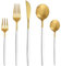Bestdin Cubertería 6 Personas, Cubertería 30 Piezas Oro Blanco Mate, Juego de Cena con Cuchillo Tenedor Cuchara, Hermoso Cubertería de Acero Inoxidable, Apta para Lavavajillas