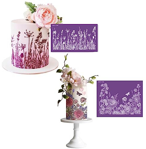 2 Stück Torten Schablonen Kuchen Schablonen DIY Buttercreme Schablon Schablone Spitze Fondant Kuchen Dekoration Schablonen Backschablonen für Geburtstag Hochzeit Kuchendekoration, Mousse, Schokolade