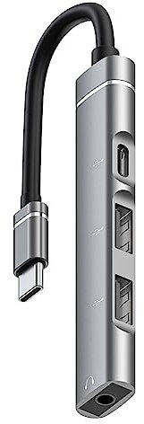 Bolwins K22S USB-C Auf USB Adapter 4-Port Hub - 2X USB 2.0, 3.5mm AUX, Splitter für MacBook, iPad Pro und Andere Typ-C Geräte