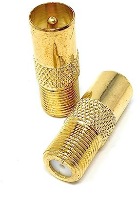 DRUT 2pcs F Type Screw Female Socket to TV RF Male Coax Aerial Antenna Cable Adapter (Gold)