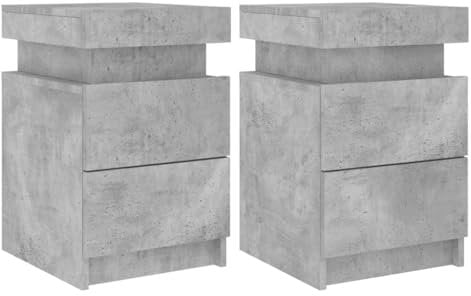 vidaXL Tables de Chevet avec Lumières LED 2 pcs, Armoires de Lit avec Rangement, Tables de Nuit Chambre, Moderne, Gris Béton Bois d'Ingénierie