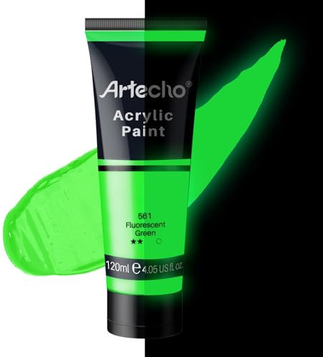 Artecho Acrylfarbe Leuchtfarbe Grün 120 ml, Wasserfest und Lichtecht, Schnell Trocknend, Acrylfarbe für Leinwand, Holz, Stoff, Handwerk, Leder und Stein.