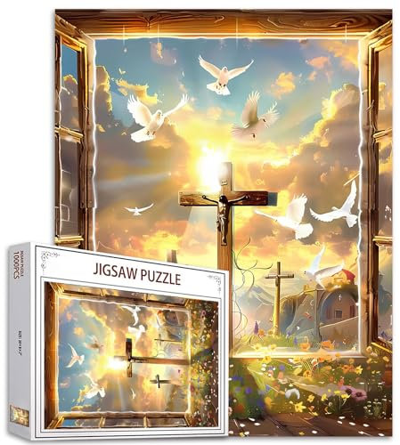 Tucocoo 1000 Piece Jigsaw Puzzles for Adults Holy Light Cross Religious Jigsaw Puzzle Jesus Christian 1000 Pieces Puzzles for Challenging Family Activity Game Colorful DIY Puzzle Wall Decor Gifts