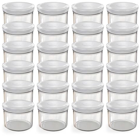 Oputec 24 x 230 ml Einmachgläser mit Schraubdeckel Weiß – Perfekt für Marmeladen, Konfitüren und mehr, kleine Gläser mit Deckel, ideal als Mini-Marmeladengläser und Schraubgläser