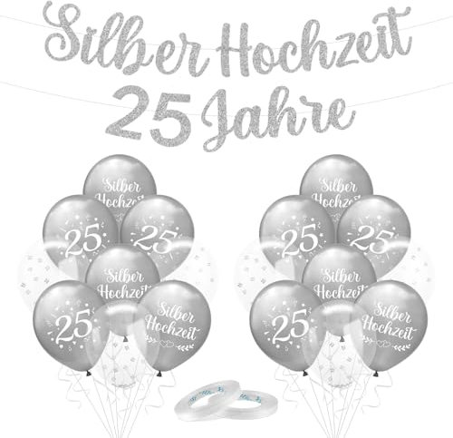 Silberhochzeit deko, 25 Jahre Silberhochzeit luftballons set, Silberhochzeit 25 Jahre Banner, 25. Jubiläum Silber Ballons für Hochzeit Jubiläum