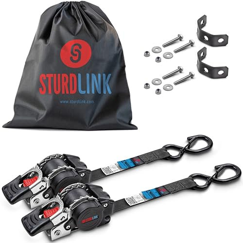 Cinghie a Cricchetto Autoavvolgenti da Fissare in Inox 1,8m x 25mm con un solo Gancio S e Fermo di Sicurezza | Capacità 300kg/600kg | Cinghia Retrattile con Impugnatura Ergonomica | Set da 2 con Borsa