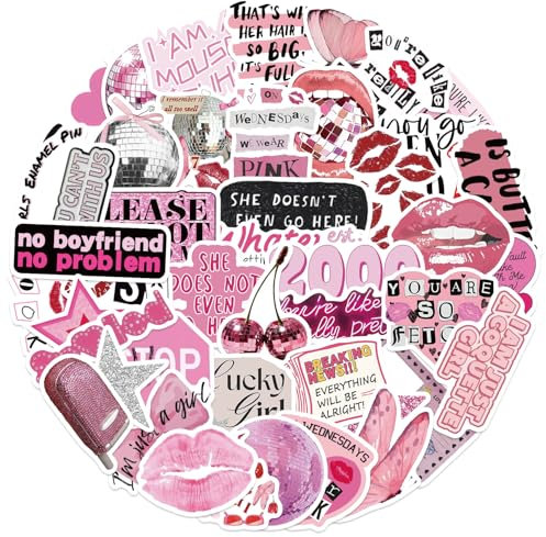 EUFFO Rosa Anime Aufkleber 50 Stück, Wasserfeste Graffiti Aesthetic Sticker Set für MacBook Koffer Fahrrad Laptop Scrapbook Journal Kindle Motorrad Skateboard Helm Auto