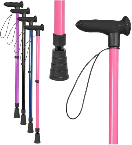 Right Handed Adjustable Walking Stick - Pink Lightweight Cane for Everyday Support - Stylish Men's and Lady's Stick - Stable & Durable Walking Aid - Comfortable Grip