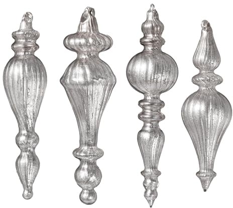 DN DECONATION Christbaumkugeln Set 4-TLG, Große Mercury Glas Weihnachtskugeln in Silber, Weihnachtsbaumschmuck mit Tropfenformen für Tannenbaum Deko & Feste