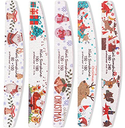CaCaCook Lima de uñas, 5 unidades, lima de Navidad, arte de uñas, multi-grano, bloque de manicura, archivos de gel, pulidor, herramienta para el cuidado de las uñas, herramientas de manicura