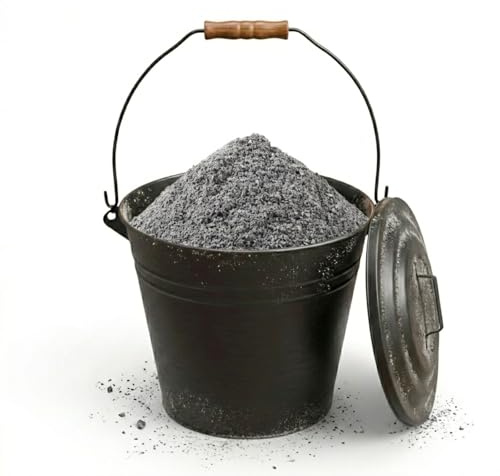 Milena 10L Heavy Duty Vintage Metal Ash Bucket, Strong Indoor Outdoor Ash Storage, Heat Resistant Coal Buckets, Wood Logs Cantainer with Tight-Fitting Lid & Wooden Handle for Fireplace, BBQ (1)