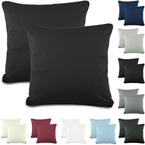 CelinaTex Active Dekokissen Bezug Doppelpack Set 50x50 schwarz Baumwolle Jersey Sofakissen Kissenhülle 5001528