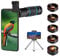 Phone Camera Lens Kit 10 in 1 for iPhone Samsung Pixel Android, 22X Telephoto Lens, 0.62X Super Wide Angle Lens&25X Macro Lens, 235° Fisheye,Kaleidoscopes, Starlight，Tripod，for Most Smartphone Black