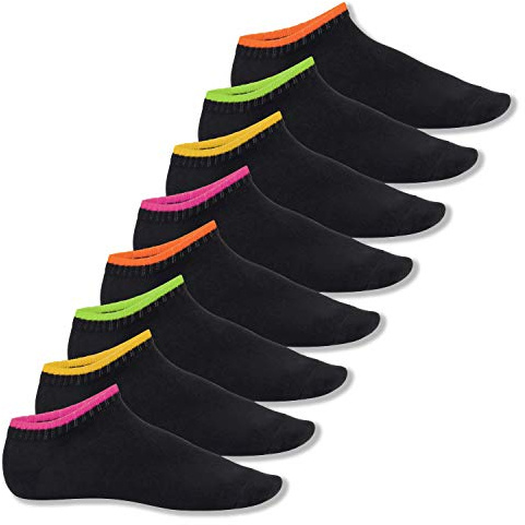 Footstar Herren & Damen Sneaker Socken (8 Paar), Kurze Sportsocken im Neon Look - Neon Flash Schwarz 39-42