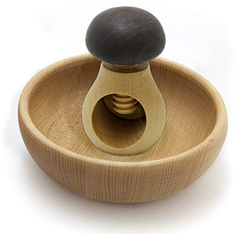 Holzfee Nussknacker Set Pilz Nussschraube + Nussschale