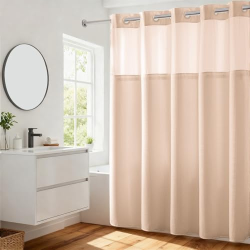 River Dream Duschvorhang, schwer, Keine Haken erforderlich, gepunktet, Waffelgewebe, mit Einrasteinsatz, 71 x 74 cm, Hotelqualität, Wellness-ähnlicher Badvorhang, Rosa